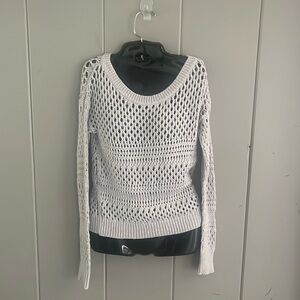 AEO American Eagle Gray Silver Sweater Pull Over Open Knit Womens XS